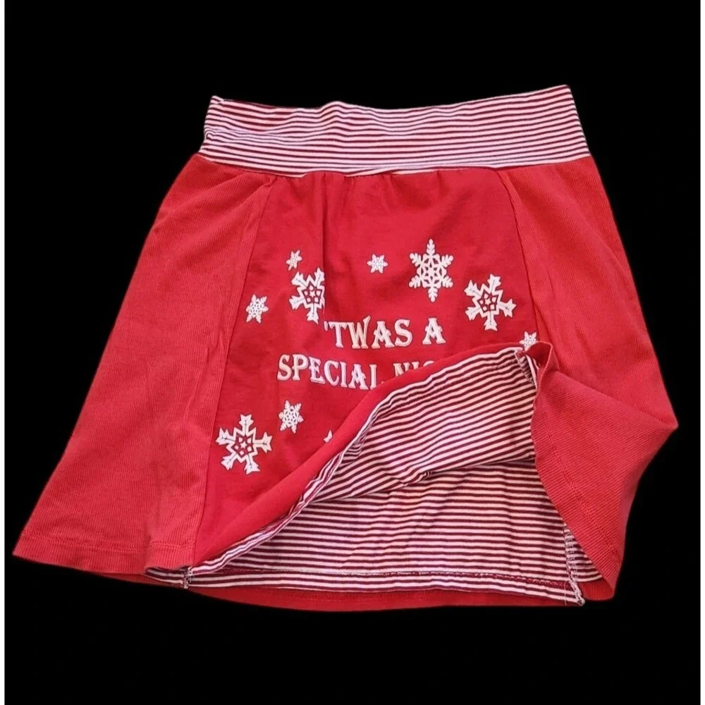 Christmas Skirt Girl's Size 10/12 Handmade Lined Red White Elastic Waist Vintage